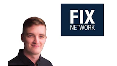 FIX Network logo on dark blue background with professional portrait of man in black shirt
