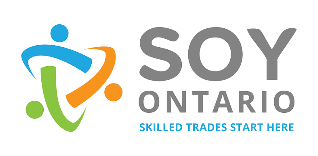 Soy Ontario logo with abstract figure and tagline Skilled Trades Start Here