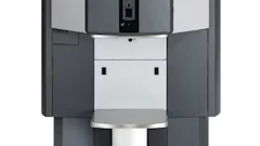 Noritsu Collision Core Pronto XL photo lab printer with gray exterior, white paper tray, and waste bin compartment