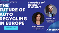 Webinar promotion for 'The Future of Auto Recycling in Europe' on Thursday, October 29th at 12:00 GMT, featuring speakers Marta Witkowska and Henk Jan Nix