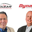 Two professional headshots of business executives with All Clear Diagnostics and Dynamic Solutions company logos