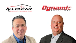 Two professional headshots of business executives with All Clear Diagnostics and Dynamic Solutions company logos