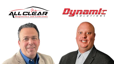 Two professional headshots of business executives with All Clear Diagnostics and Dynamic Solutions company logos