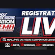 SEMA 2026 Repaired Education conference registration banner announcing live event November 3-6 at Las Vegas Convention Center with 4 days, 19 sessions, and 30+ speakers
