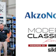 AkzoNobel Modern Classikk branding with industrial facility photo and logo marks powered by Sikkens