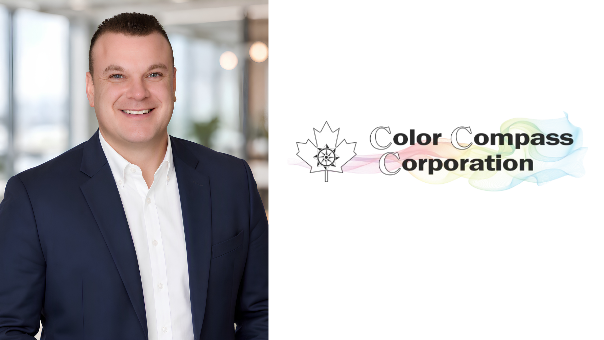 Color Compass Corporation logo with maple leaf compass icon and gradient text design