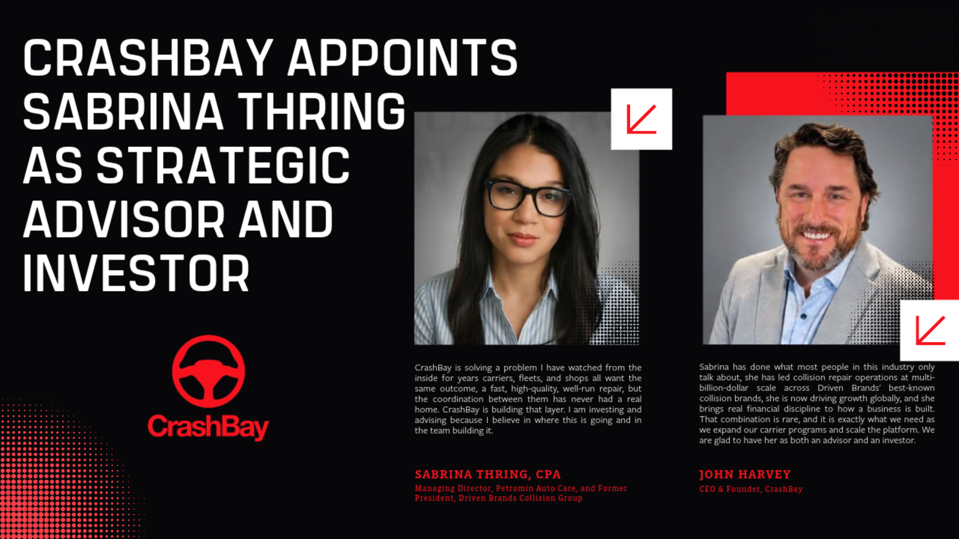 CrashBay appoints Sabrina Thring as strategic advisor with headshots and company details