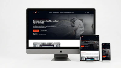 Responsive website design mockup for collision repair service displayed on desktop, tablet, and mobile devices