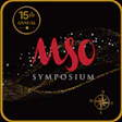 15th Annual MUSO Symposium event poster featuring red text on black background with gold decorative elements and compass rose