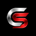 Red and silver metallic 'S' logo with 3D depth effect on black background