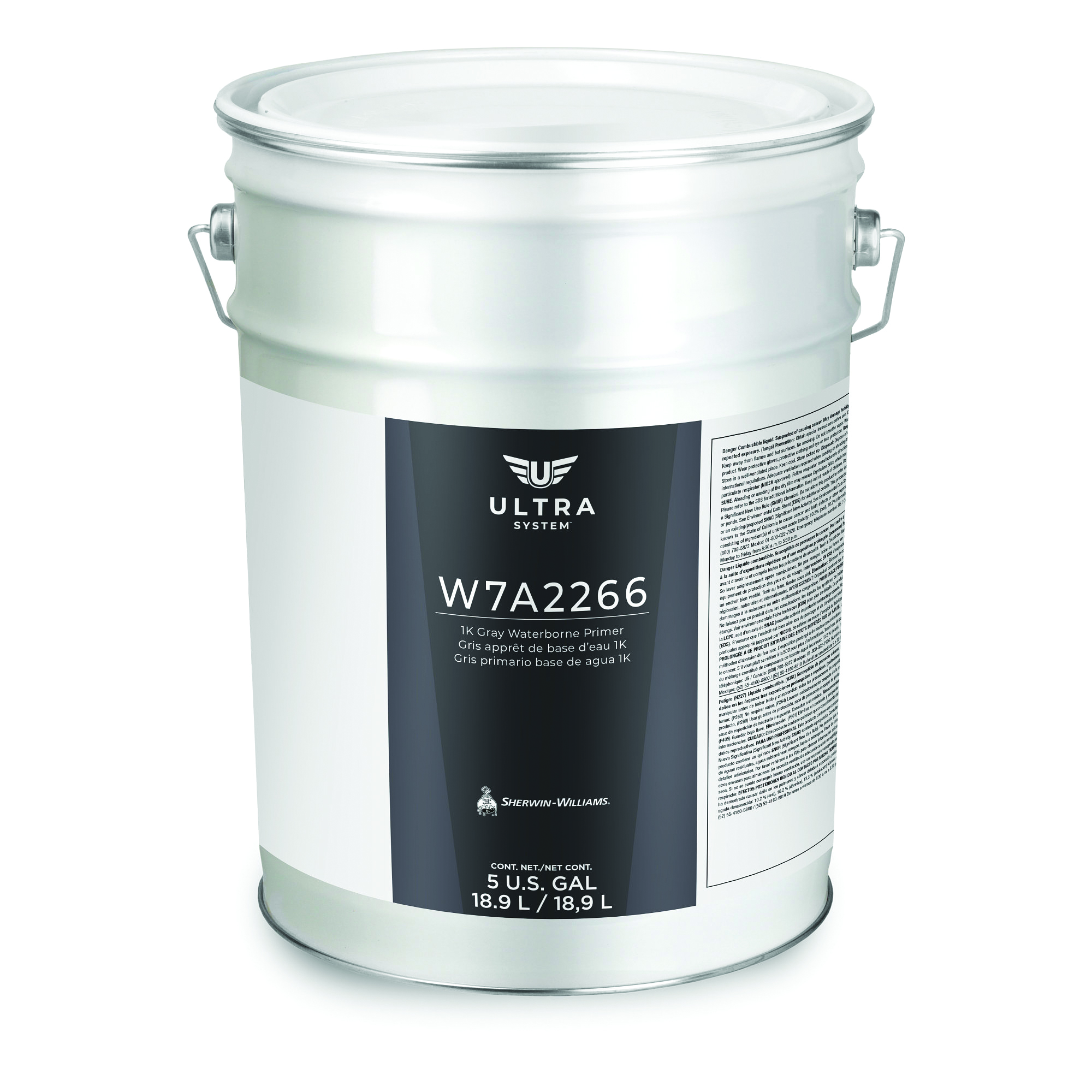 Ultra System W7A2266 1K gray waterbased primer in 5-gallon metal paint can